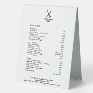 Hair Salon Add Your Logo Service Menu Price List Table Tent