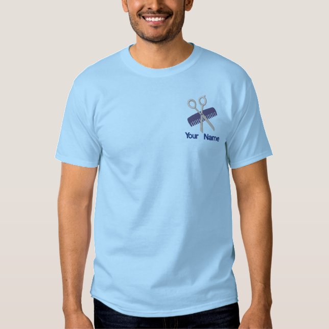 Hair Salon and Barber Embroidered T-Shirt (Front)
