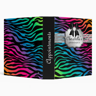 Hair Salon Appointment Book Zebra Rainbow Jewelry Binder