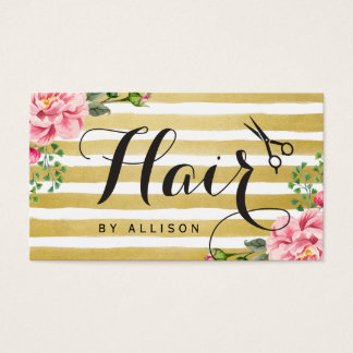 Hair Salon Appointment Card Trendy Gold Stripes