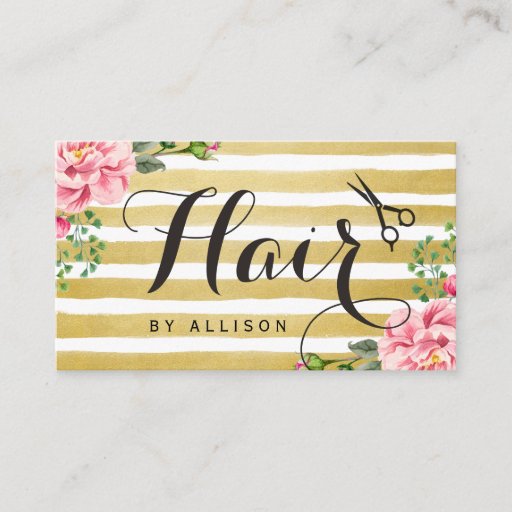 Customizable Hair Salon Appointment Card Trendy Gold Stripes Double-Sided Standard Business Cards (Pack Of 100)