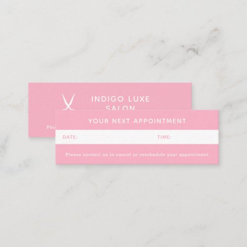 Hair Salon Appointment Reminder Scissors Pink Mini Business Card