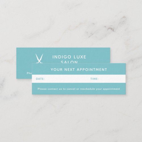 Hair Salon Appointment Reminder Scissors Teal Mini Business Card