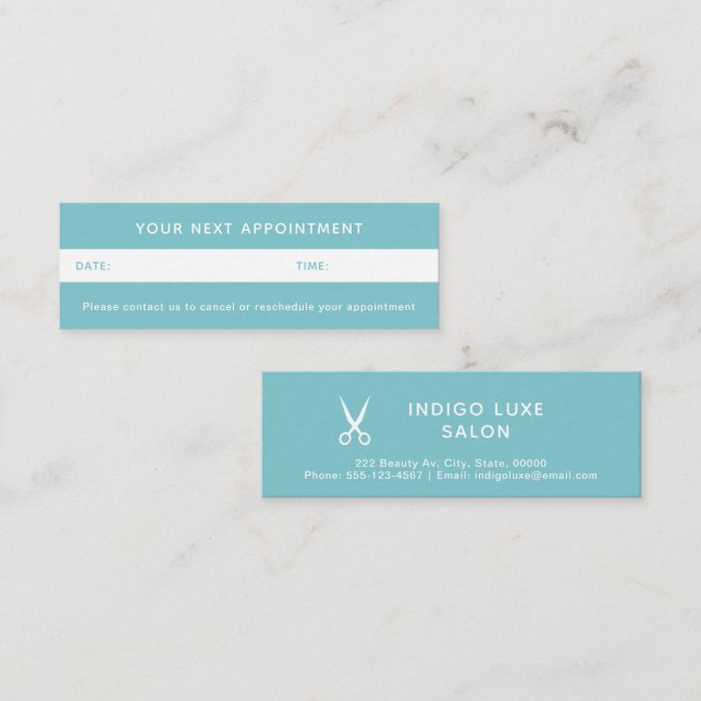 Hair Salon Appointment Reminder Scissors Teal Mini Business Card (Front/Back)