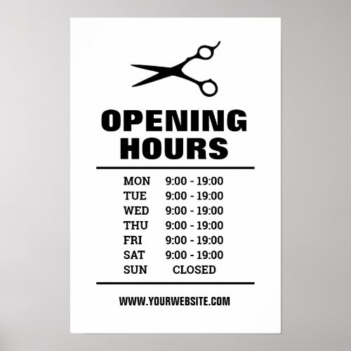 Hair salon barber shop opening hours poster