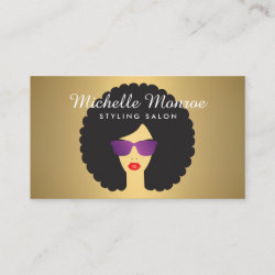 Hair Salon Beauty Girl with Afro on Faux Gold Business Card