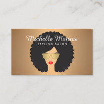 Hair Salon Beauty Girl with Afro on Rose Gold Business Card