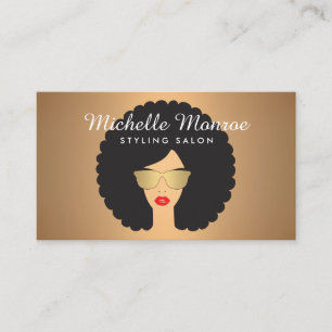 Hair Salon Beauty Girl with Afro on Rose Gold Business Card