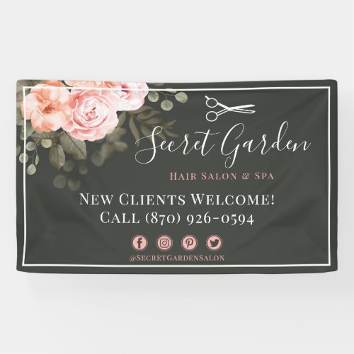 Hair Salon Beauty Stylist Elegant Floral Chic Rose Banner