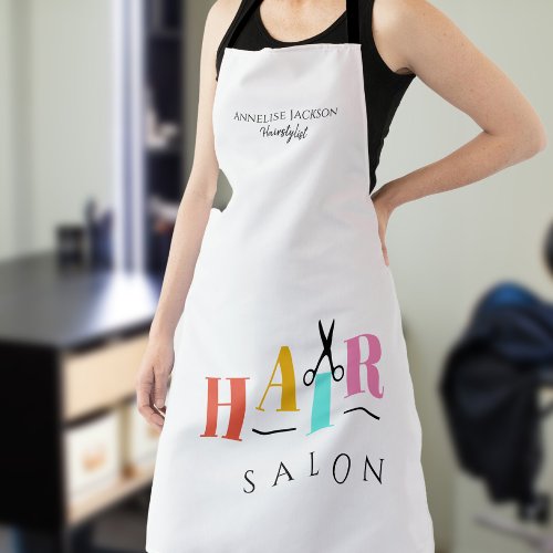 Hair salon big typography scissors hairstylist apron