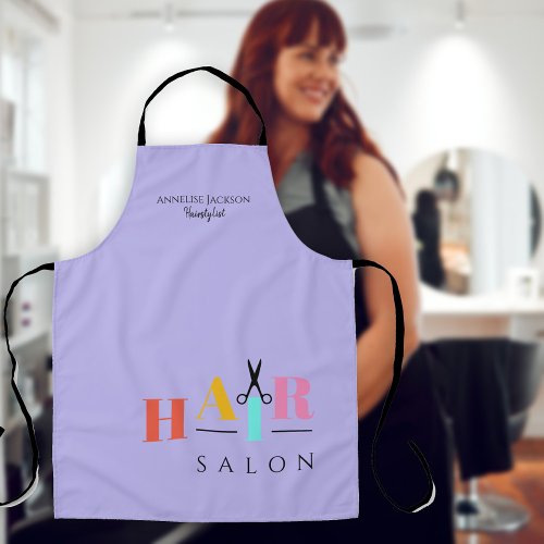 Hair salon big typography scissors hairstylist apron