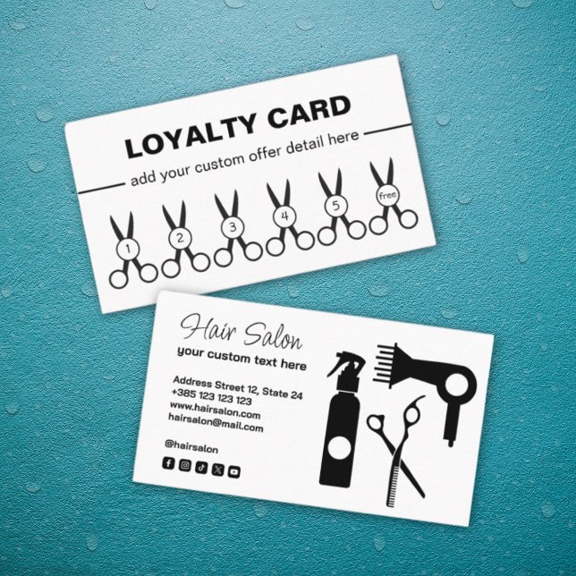 Hair Salon Black And White Loyalty Card  (Creator Uploaded)