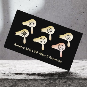 Hair Salon Blow Dry Bar Modern Black Gold Loyalty Card