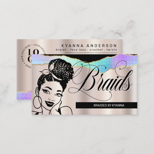 Hair Salon Braid Stylist Braiding Pretty Bronze Business Card