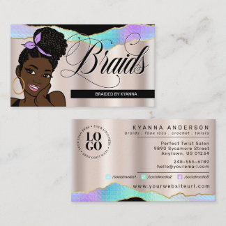 Hair Salon, Braid Stylist, Braiding, Pretty Bronze Business Card