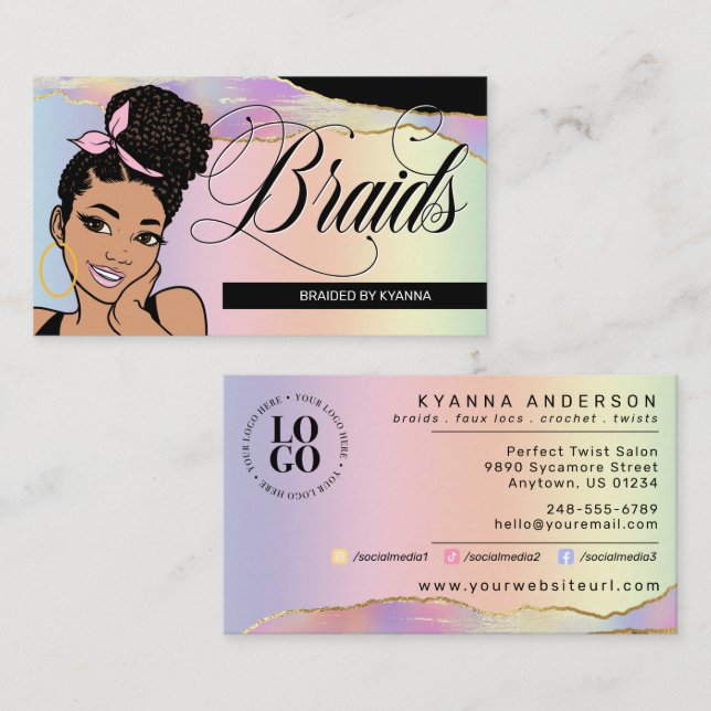Hair Salon, Braid Stylist, Braiding, Pretty Pastel Business Card (Front/Back)