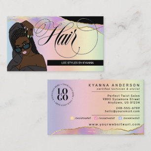 Hair Salon, Braid Stylist, Loctician Rainbow Glam Business Card