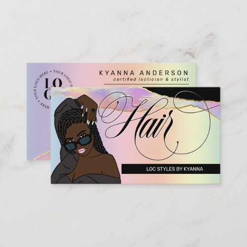 Hair Salon Braid Stylist Loctician Rainbow Glam  Business Card