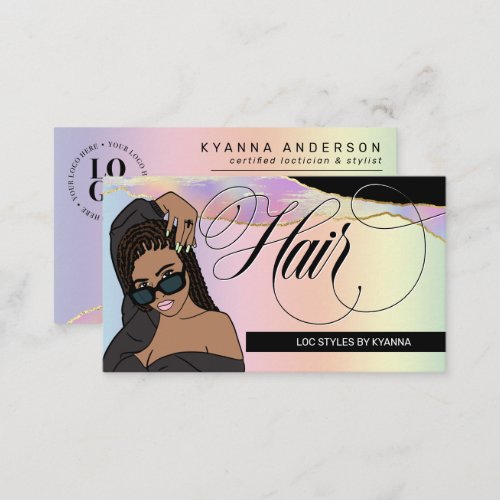 Hair Salon Braid Stylist Loctician Rainbow Glam Business Card