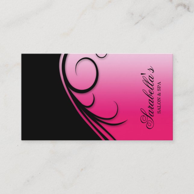 Hair Salon Business Card Swirl Pink Black (Front)
