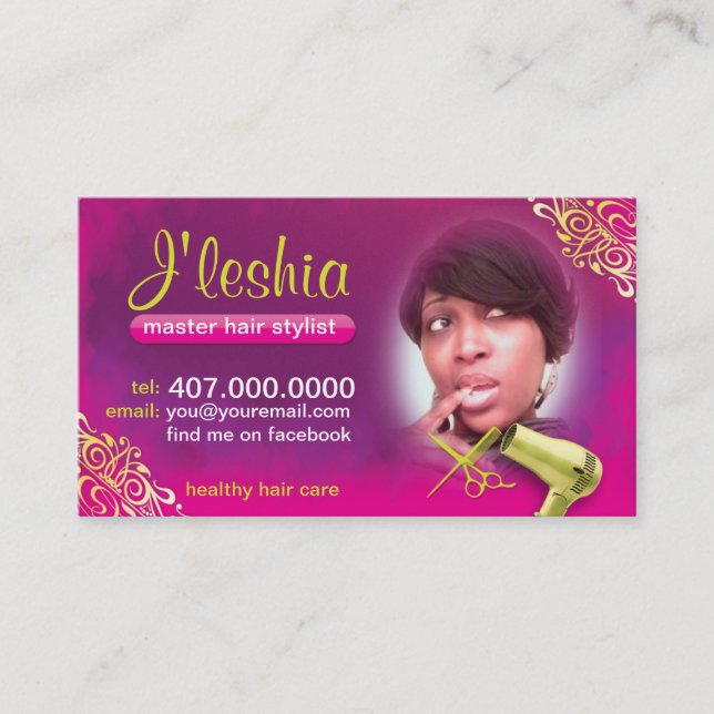 Hair Salon Business Cards With Your Photo Picture (Front)