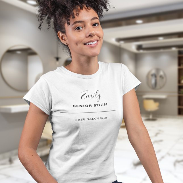 Hair Salon Business Name Employee Job Black Text T-Shirt (Creator Uploaded)