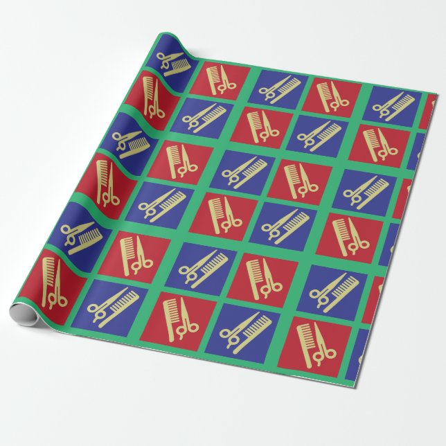 Hair salon business with comb and scissors wrapping paper (Unrolled)