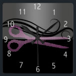 hair salon clock<br><div class="desc">Pink and black wall clock to match your business cards. :) Feel free to contact me if you need anything changed or added to the design. kepplemorgan@shaw.ca</div>