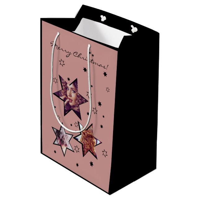 Hair Salon Custom Photo Stars Christmas Medium Gift Bag (Back Angled)