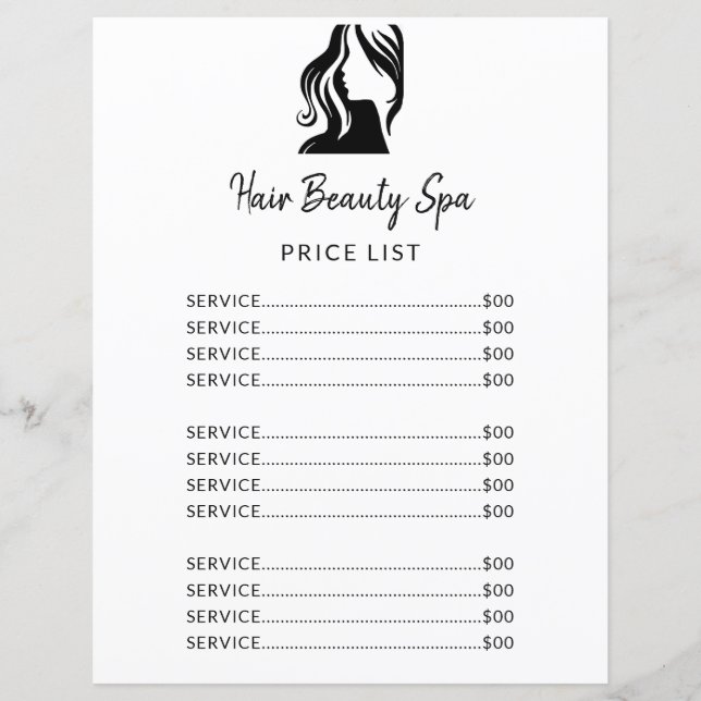 Hair salon elegant black white service menu flyer Zazzle