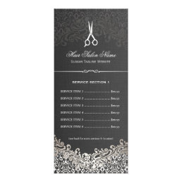 Hair Salon Elegant Dark Silver Damask Price List Rack Card