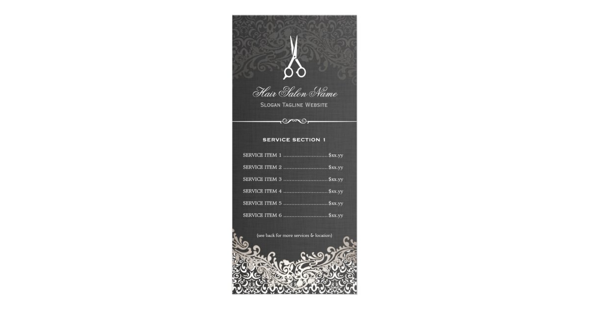 Hair Salon Elegant Dark Silver Damask Price List Rack Card 