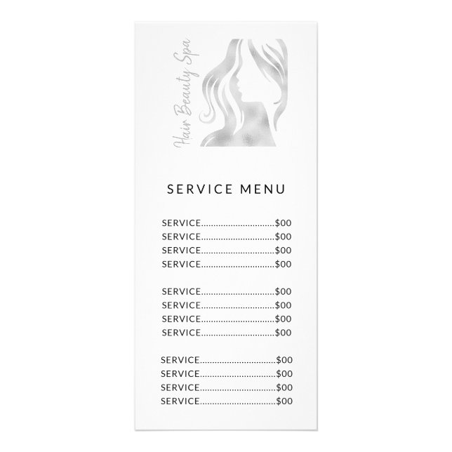 Hair salon elegant logo silver white service menu (Front)