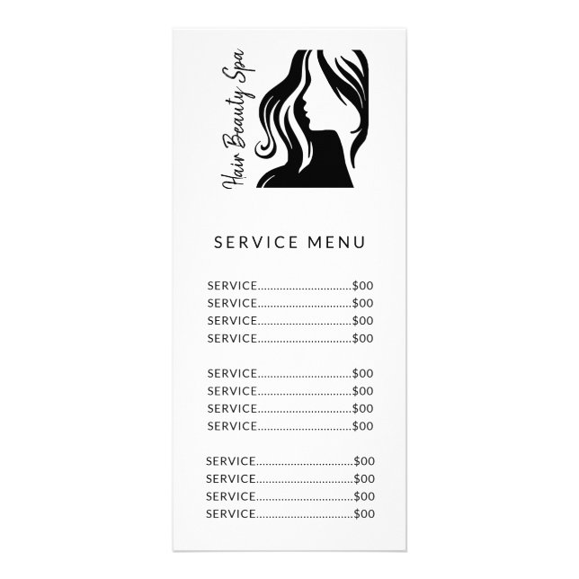 Hair salon elegant logo white black service menu (Front)