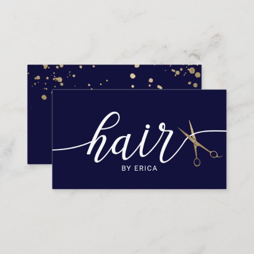 Hair Salon Elegant Navy Blue Typography Business Card