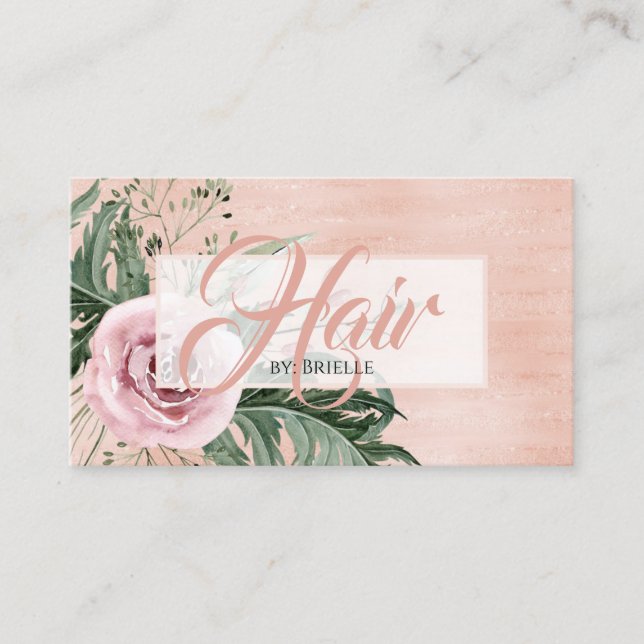 Hair Salon Elegant Pink Rose Glitz Typography Business Card (Front)