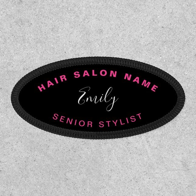 Hair Salon Employee Name Job Title Pink Black Patch (Front)