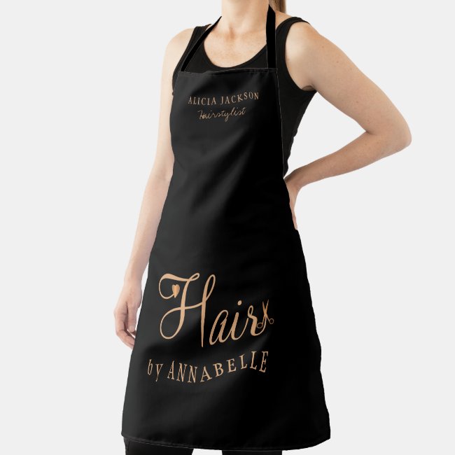 Hair salon employee personalized black and gold apron