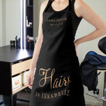 Hair salon employee personalized black and gold apron<br><div class="desc">Trendy modern glamorous elegant salon and hairstylist / hairdresser name apron with trendy chic typography in black and faux metallic copper gold with scissors and a little heart. Suitable for hairstyle salon, beauty studio, hairdresser, professional hairstylist. Perfect choice for an elegant stylish sophisticated professional look. Please note that the background...</div>