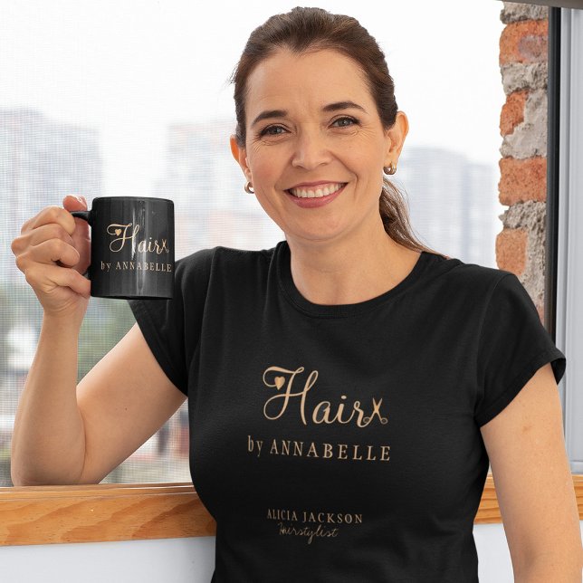 Hair salon employee personalized black and gold T-Shirt (The coffee mug can be purchased separately)
