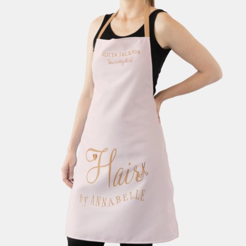 Hair salon employee personalized pink and gold apron