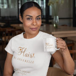 Hair salon employee personalized white and gold T-Shirt<br><div class="desc">Trendy modern glamorous elegant salon and hairstylist hairdresser employee name t-shirt with trendy chic typography in white (changeable t-shirt color) and faux metallic copper gold with scissors and a little heart.              Suitable for hairstyle salon,  beauty studio,  hairdresser,  professional hairstylist.                       Perfect choice for an elegant stylish sophisticated professional look.</div>