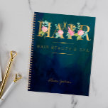 Hair salon faux gold foil navy glam appointments planner<br><div class="desc">Elegant stylish hairstyling salon business / clients appointments planner with pastel pink blush roses and aqua blue and green foliage and leaves with faux gold foil typography lettering script and scissors over a moody dark midnight blue watercolor washed background. Brings a classy and luxury glamorous look - suitable for exclusive...</div>