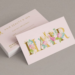 Hair salon faux gold pink blush luxury appointment business card