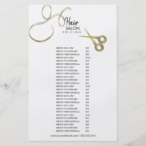 Hair Salon Flyer Pricing List Gold Black Menu