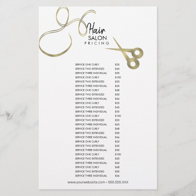 Hair Salon Flyer Pricing List Gold Black Menu (Front)