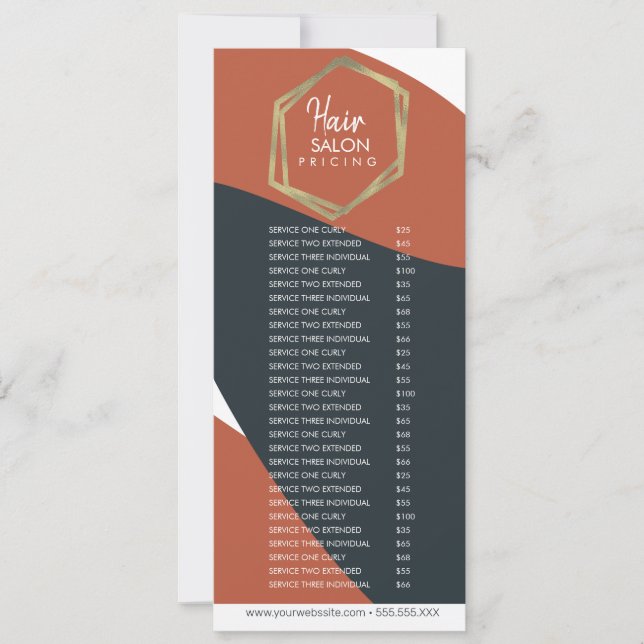 Hair Salon Flyer Pricing List Terracotta Navy Invitation (Front)