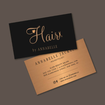 Hair Salon Glam Black Gold Metallic Hairstylist Business Card by uniqueoffice at Zazzle