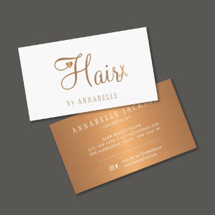 Hair salon glam white gold metallic hairstylist business card