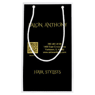 Hair Salon Gold Black QR Small Gift Bag